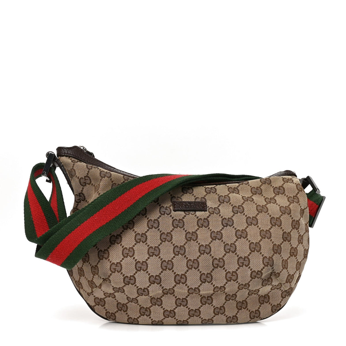 Gucci GG Monogram Web Medium Half Moon Hobo Dark Brown
