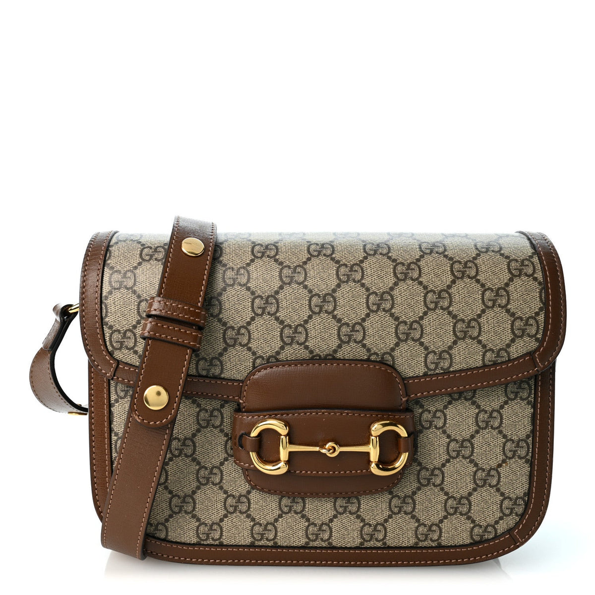 Gucci GG Supreme Horsebit 1955 Shoulder Bag Beige Brown Sugar