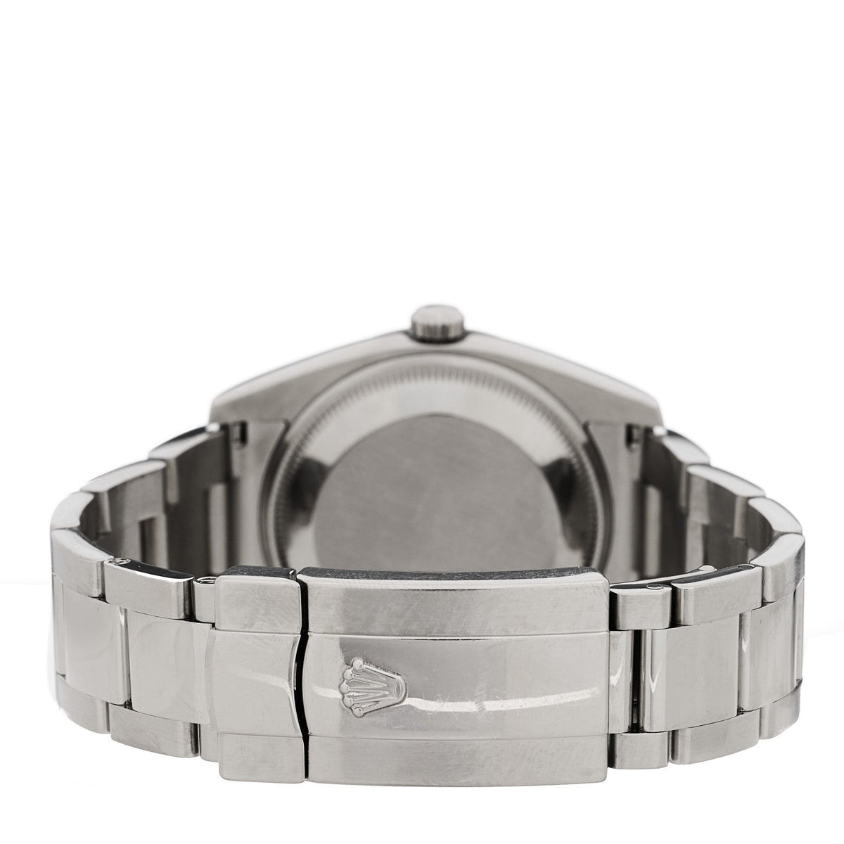 Rolex Stainless Steel 18K White Gold Diamond 34mm Oyster Perpetual Date Watch White Roman 115234