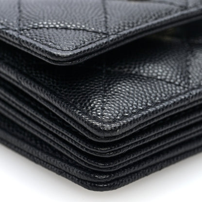 Chanel Caviar Quilted CC Stars Card Holder On Chain Black