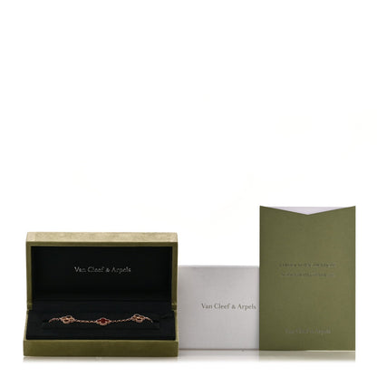 Van Cleef & Arpels 18K Rose Gold Carnelian Guilloche Vintage Alhambra Bracelet