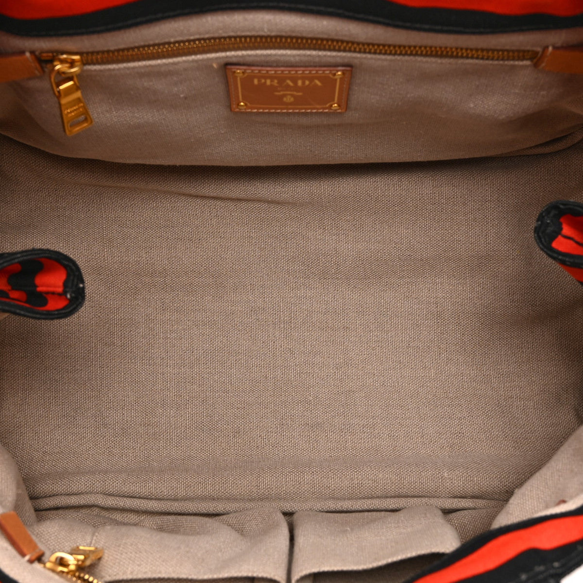 Prada Canapa Striped Tote Arancio