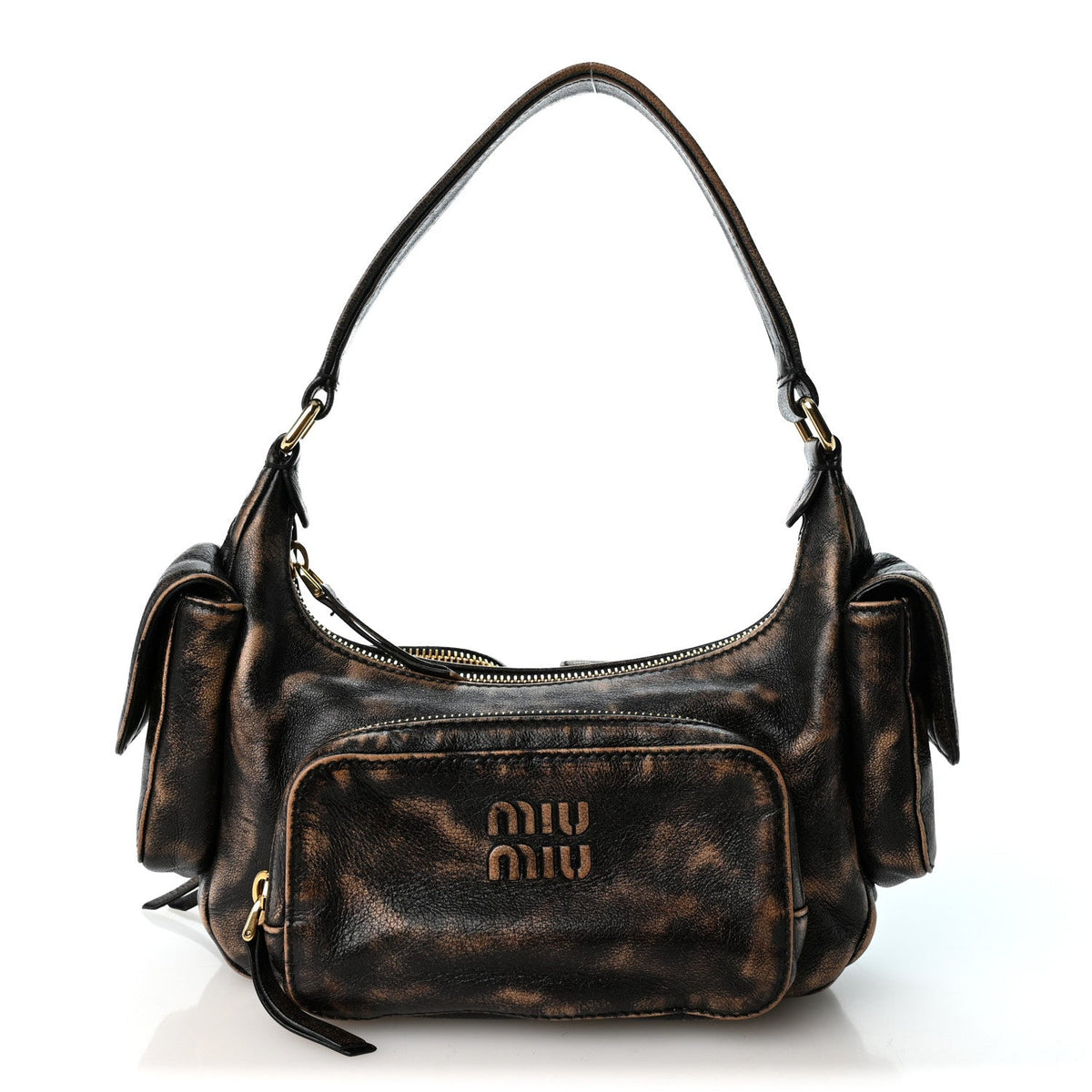 Miu Miu Distressed Nappa Pocket Bag Sand Coffee