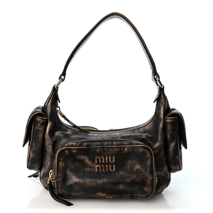 Miu Miu Distressed Nappa Pocket Bag Sand Coffee