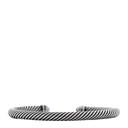 David Yurman Sterling Silver Diamond Blue Topaz 5mm Cable Classics Bracelet