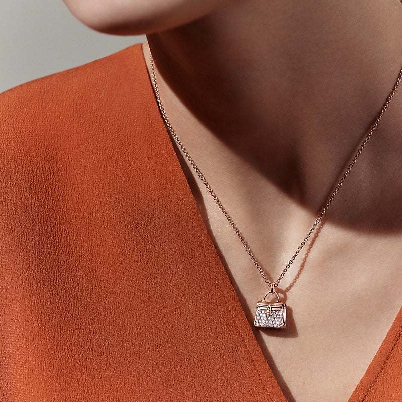 18K Rose Gold Diamond Hermes Amulettes Kelly Pendant