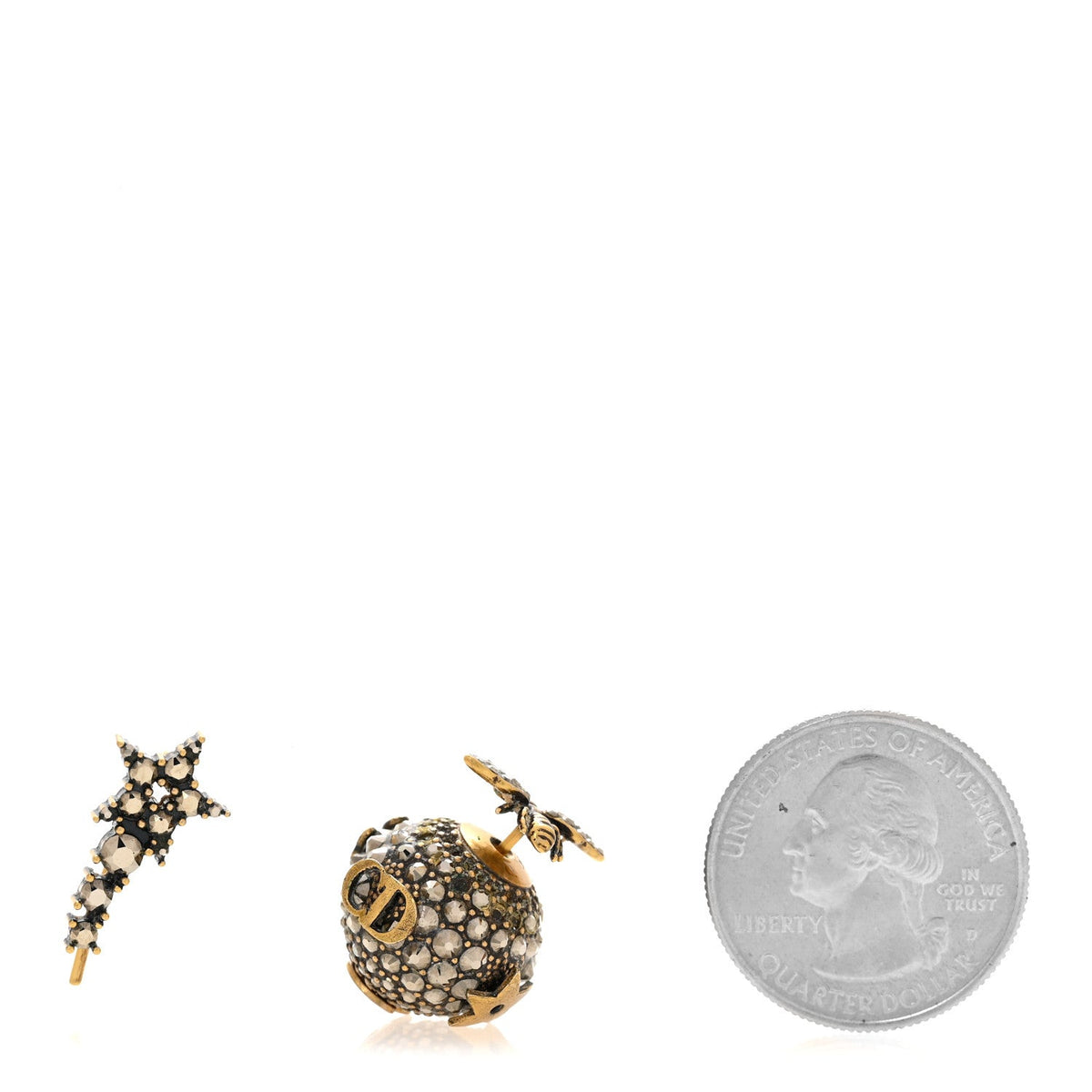 Christian DiorCrystal Bee Star Tribal Earrings Aged Gold
