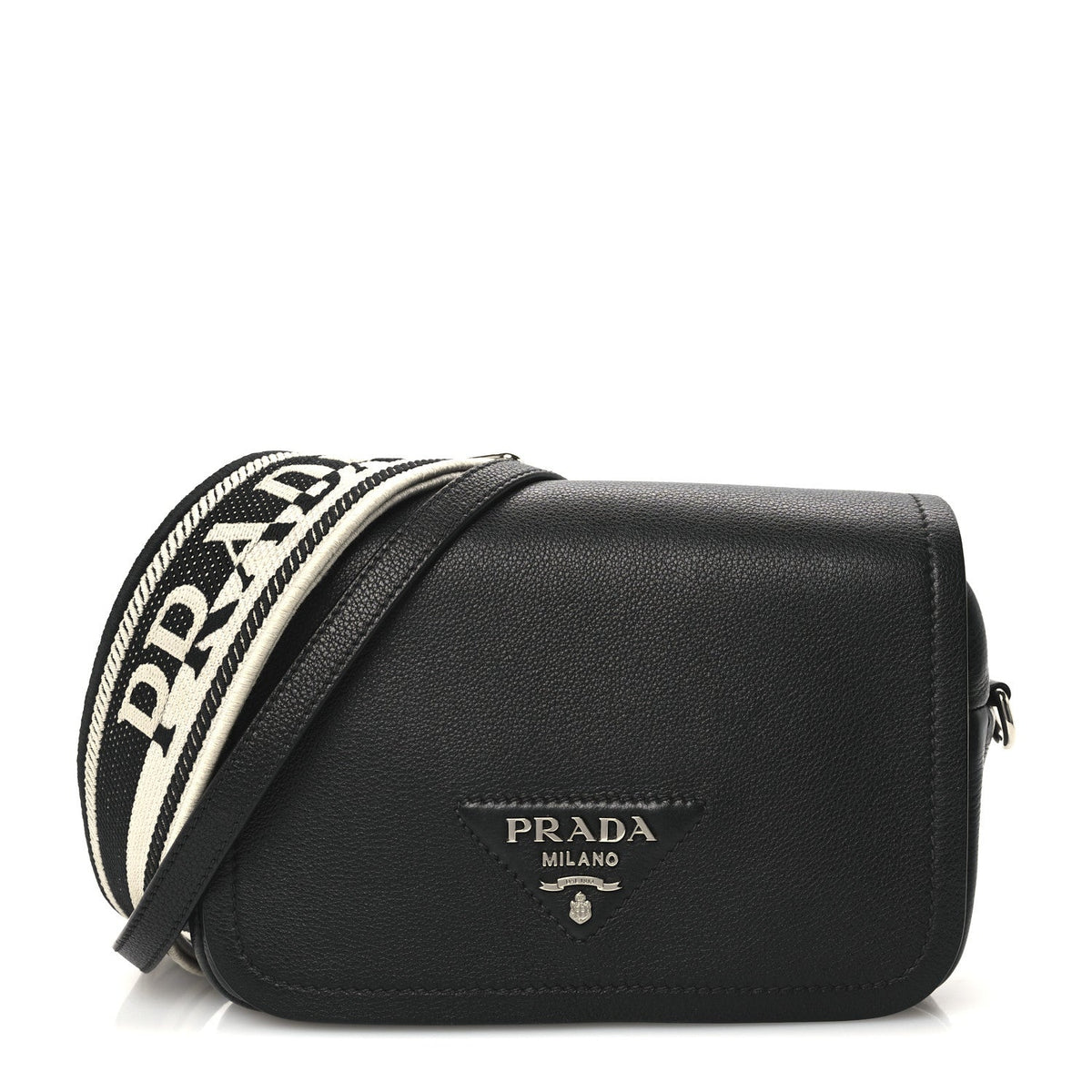 Prada Vitello Daino Soft Flap Crossbody Black