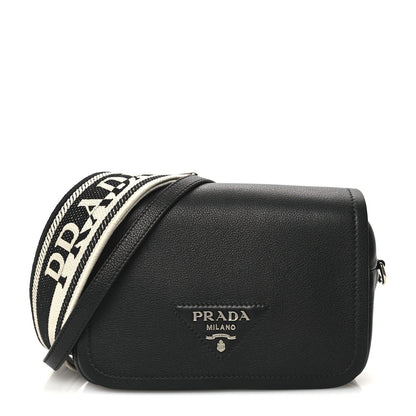 Prada Vitello Daino Soft Flap Crossbody Black