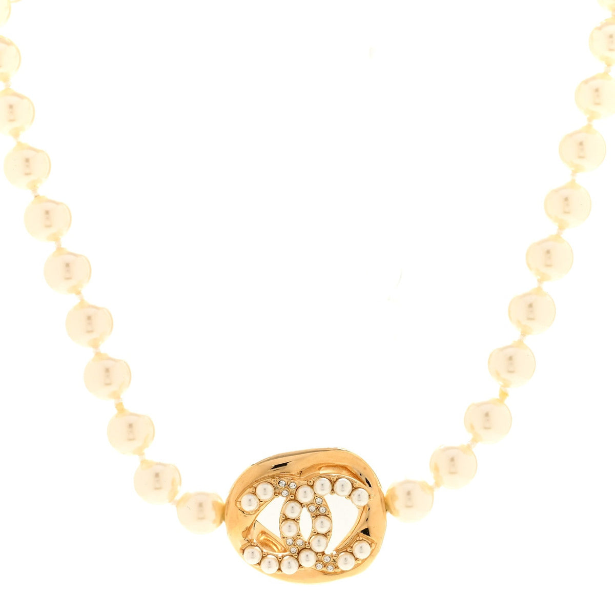 Chanel Pearl Crystal CC Logo Choker Gold White