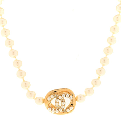 Chanel Pearl Crystal CC Logo Choker Gold White