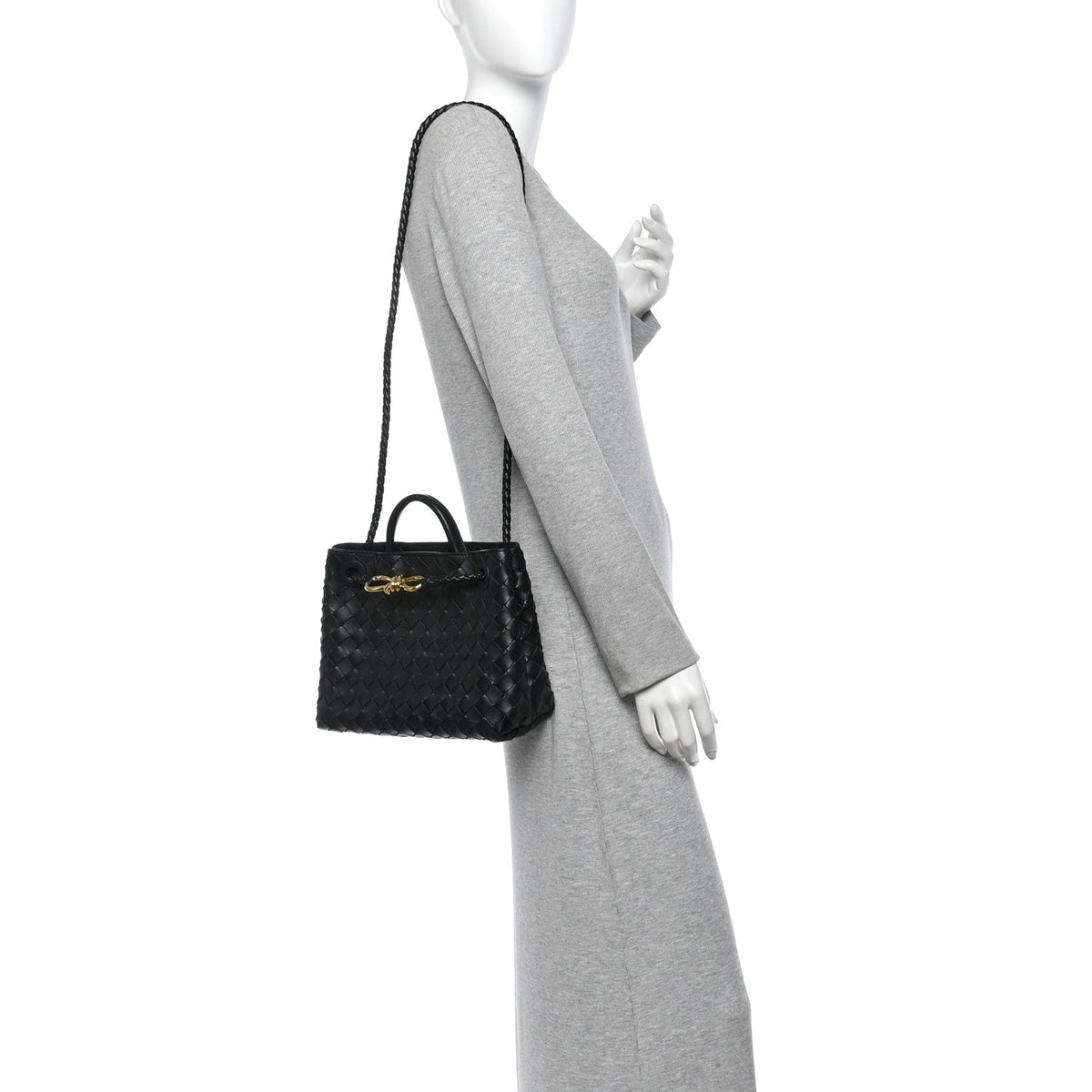 Bottega Veneta Nappa Intrecciato Small Andiamo Shoulder Bag Black