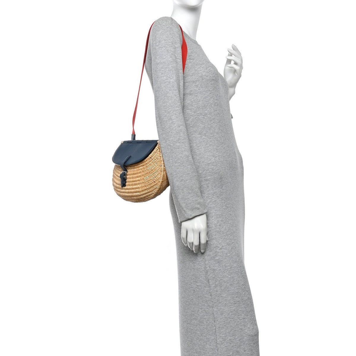 Hermes Swift Wicker Picnic Fishing Bag Bleu de Prusse