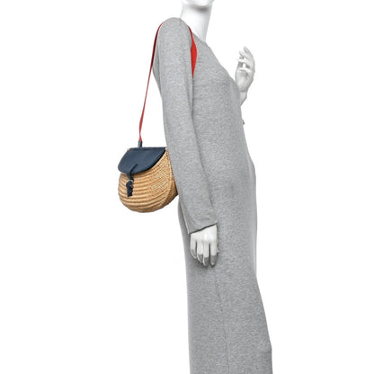 Hermes Swift Wicker Picnic Fishing Bag Bleu de Prusse
