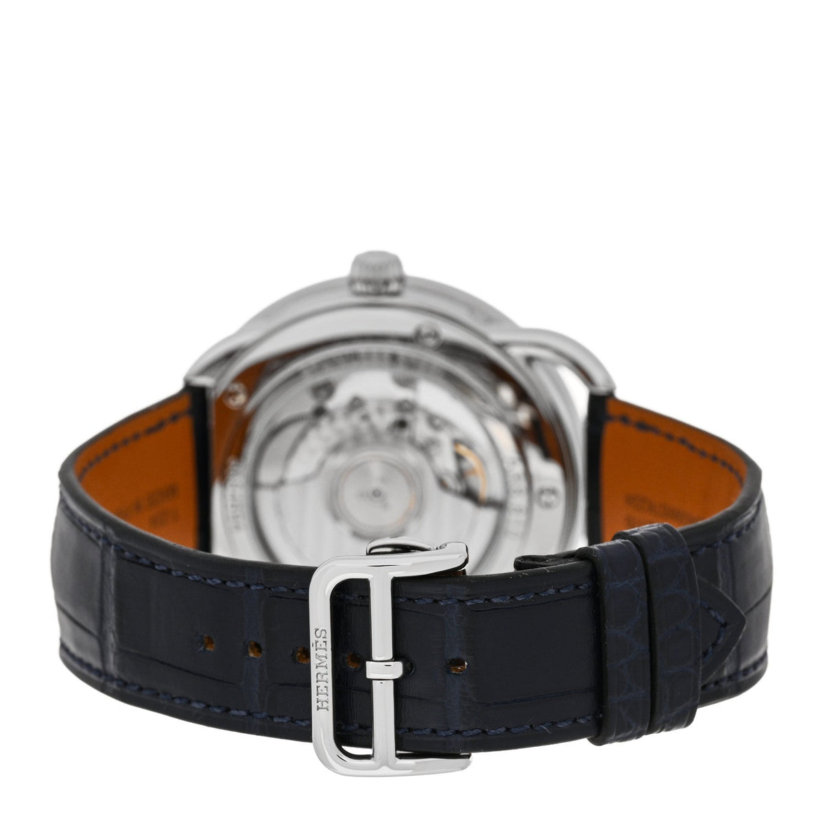 Hermes Stainless Steel Alligator 43mm Arceau Grande Lune Automatic Watch Bleu Abysse
