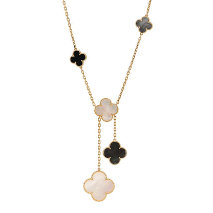 Van Cleef & Arpels 18K Yellow Gold Mother of Pearl Onyx 6 Motifs Magic Alhambra Necklace
