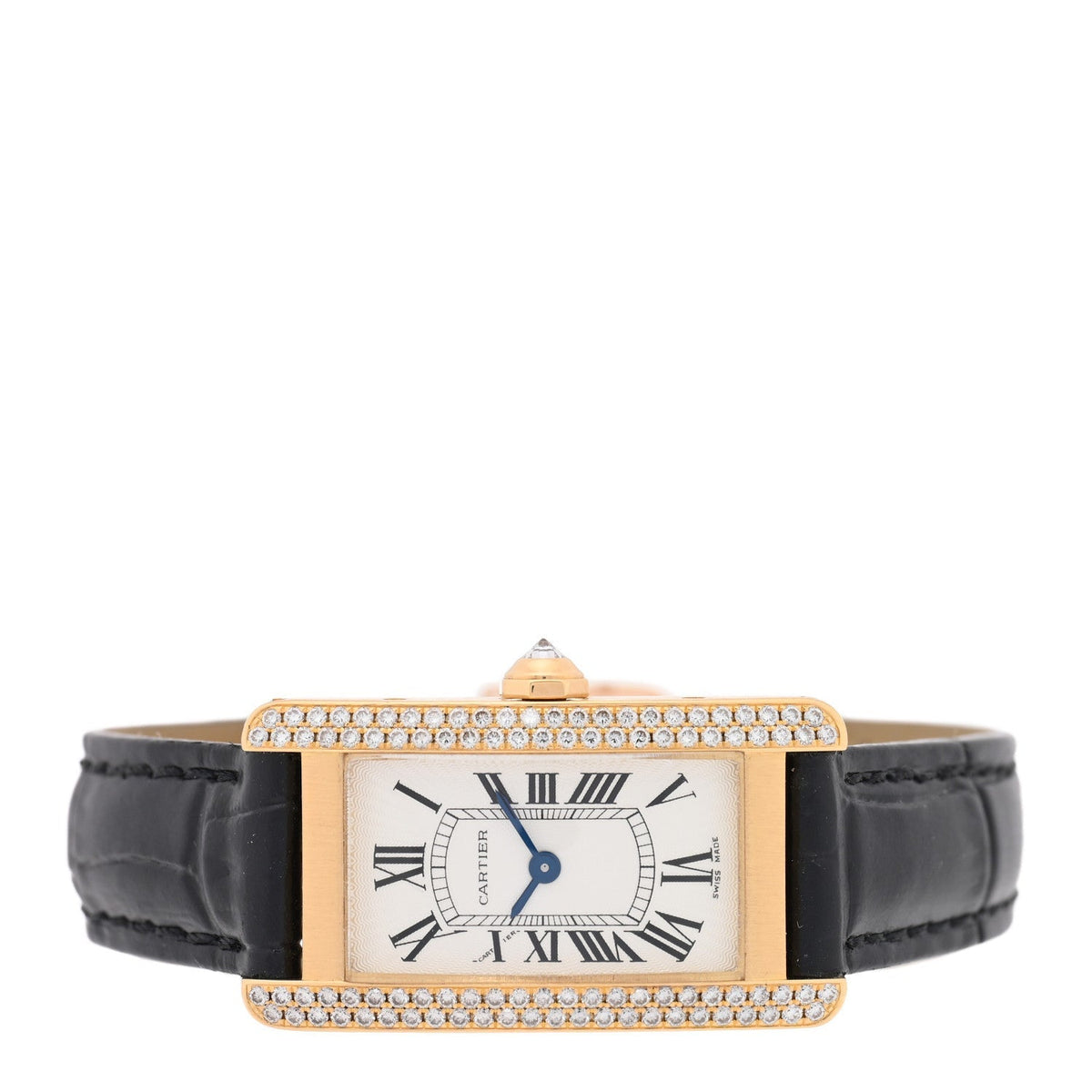 Cartier 18K Yellow Gold Diamond 19mm Tank Americaine Watch Black