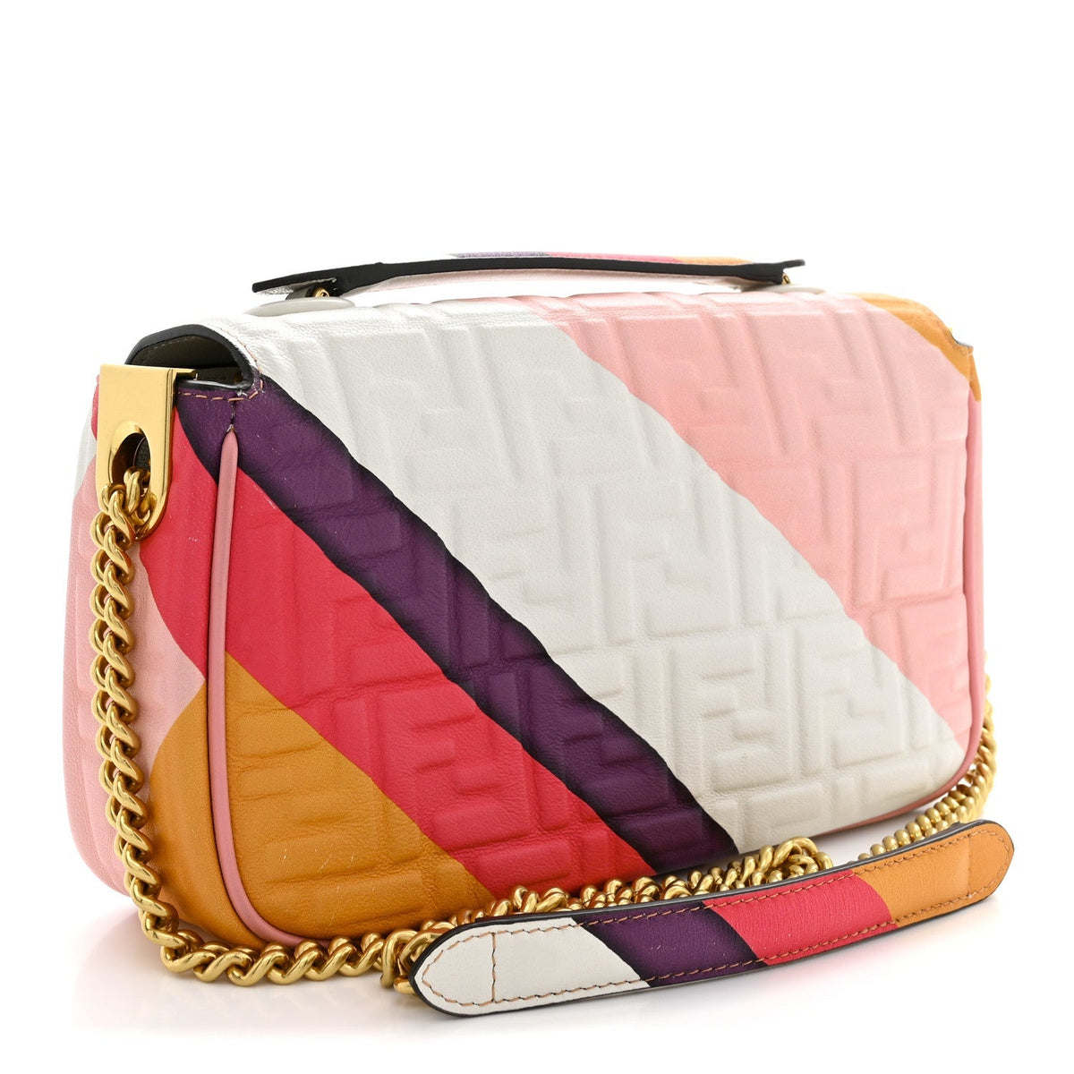 Fendi Nappa FF Embossed Line Print Midi Chain Baguette White Multicolor 1984938
