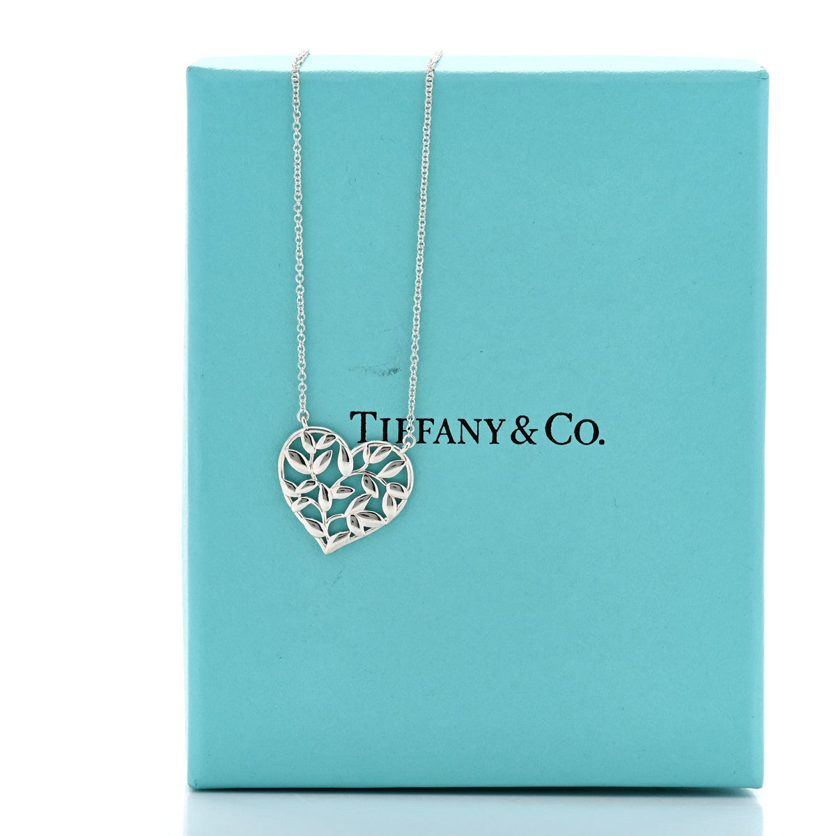 Tiffany Sterling Silver Paloma Picasso Olive Leaf Heart Pendant Necklace