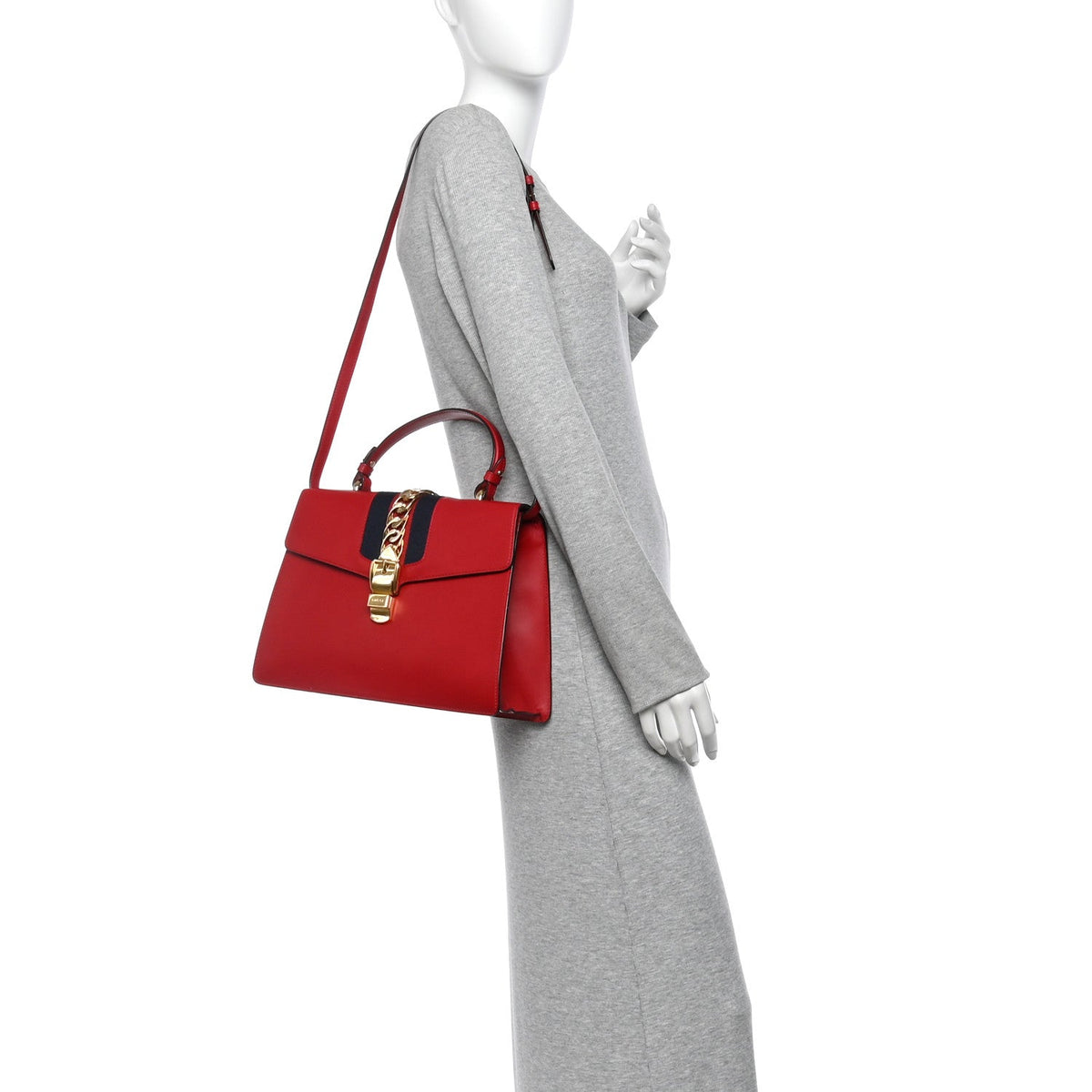 Gucci Calfskin Medium Sylvie Top Handle Bag Hibiscus Red 1984108