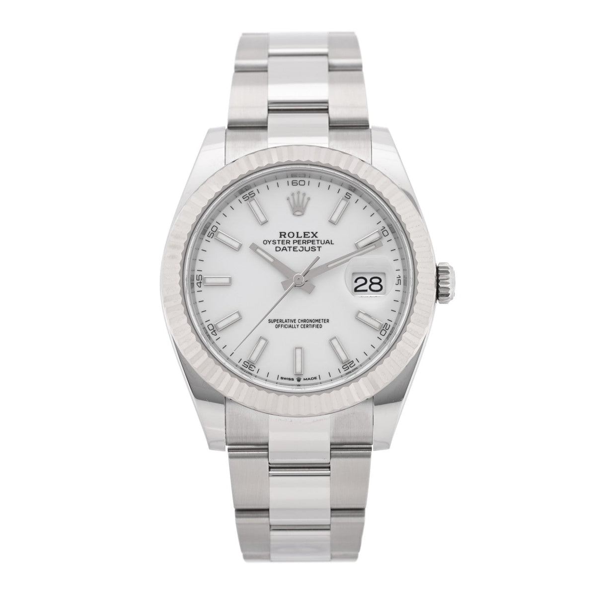Rolex Stainless Steel 18K White Gold 41mm Datejust Watch Silver 116334