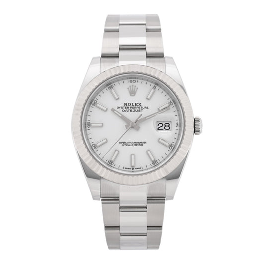 Rolex Stainless Steel 18K White Gold 41mm Datejust Watch Silver 116334