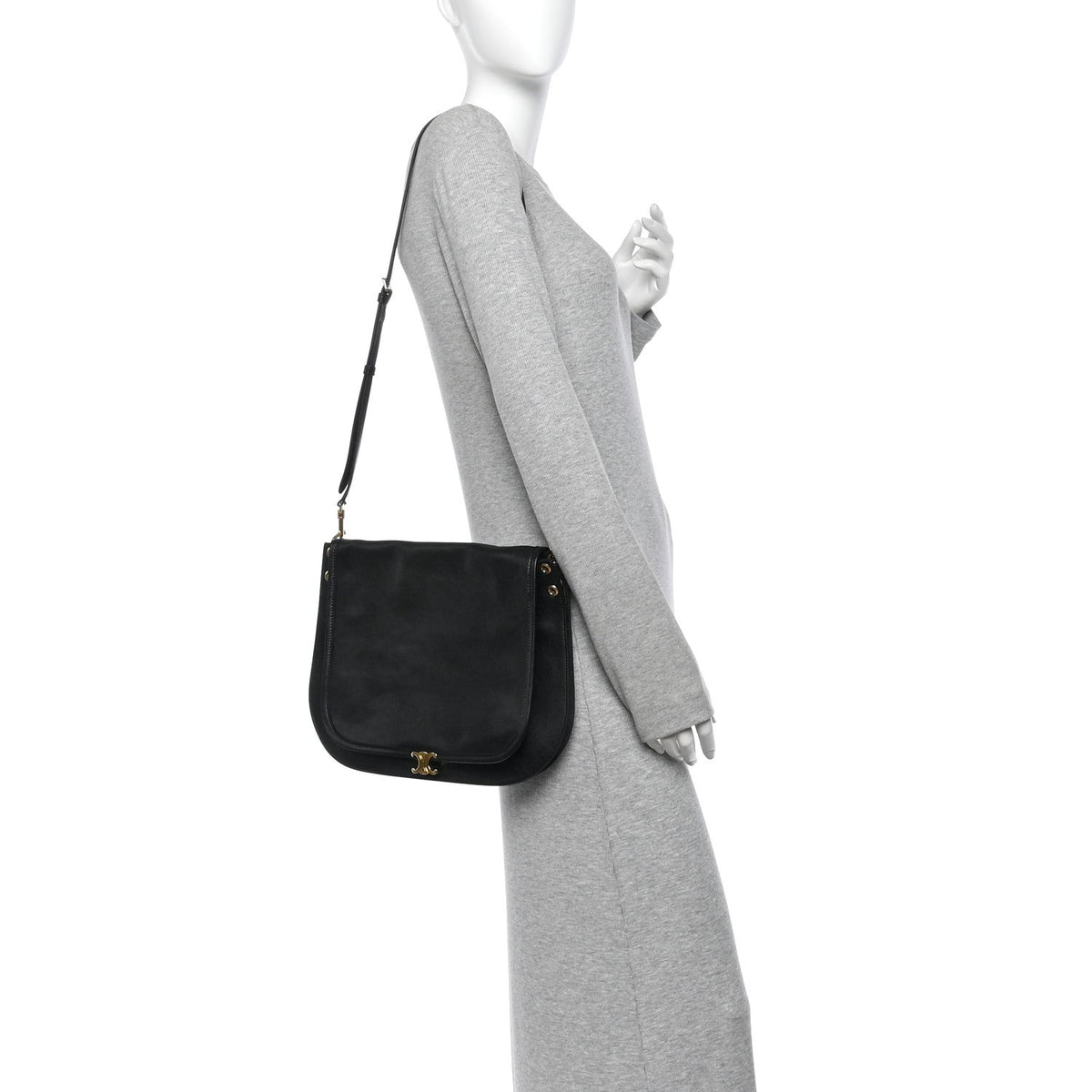 Celine Shiny Lambskin Soft Triomphe Besace Bag Black
