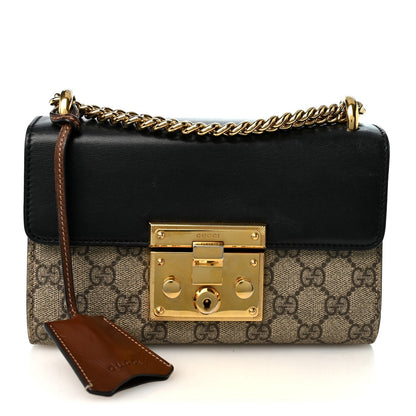 Gucci GG Supreme Calfskin Small Padlock Shoulder Bag Beige Black Cuir 1986340