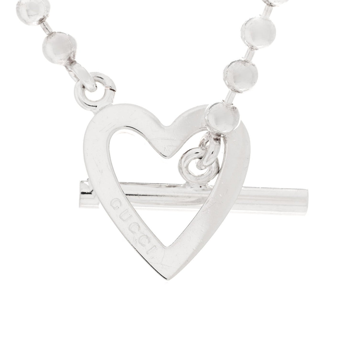 Gucci Sterling Silver Heart Toggle Necklace 39.4cm