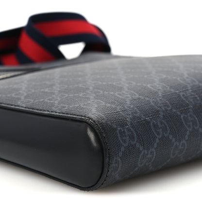 Gucci GG Supreme Calfskin Web Flat Messenger Bag Black Grey