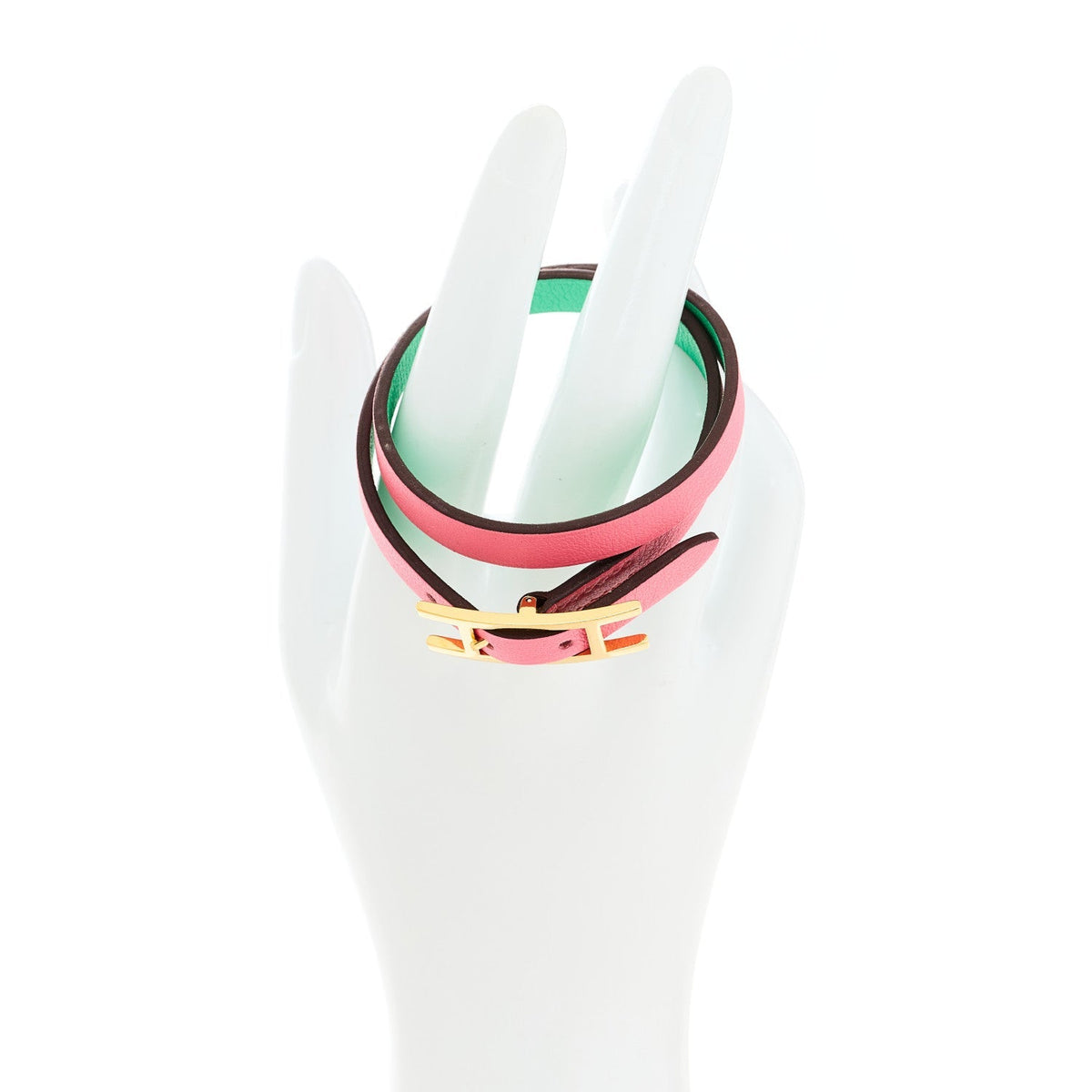 Hermes Swift Behapi Double Tour Bracelet T2 Rose Azalee Vert Comics