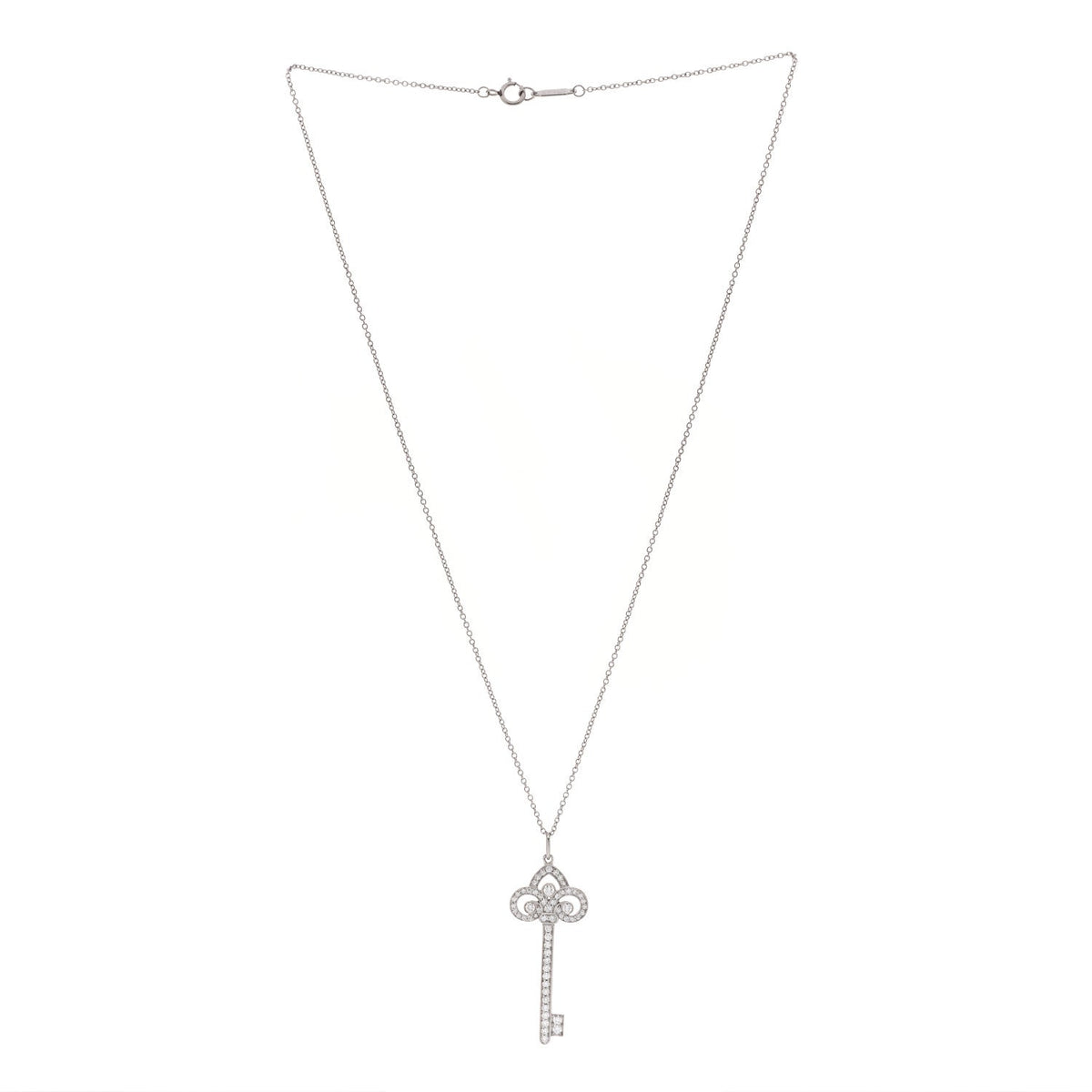 Tiffany Platinum Diamond .41ctw Fleur De Lis Key Pendant Necklace