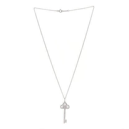 Tiffany Platinum Diamond .41ctw Fleur De Lis Key Pendant Necklace