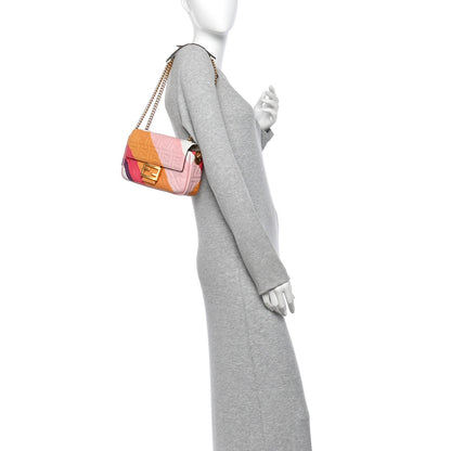 Fendi Nappa FF Embossed Line Print Midi Chain Baguette White Multicolor 1984938
