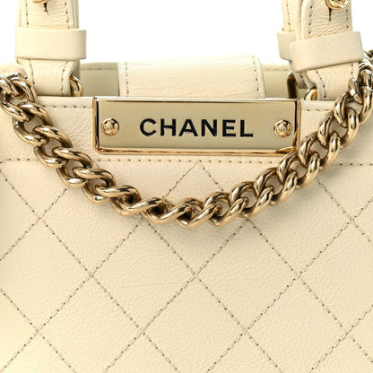 Chanel Grained Calfskin Stitched Mini Label Click Shopper Tote White 1985488