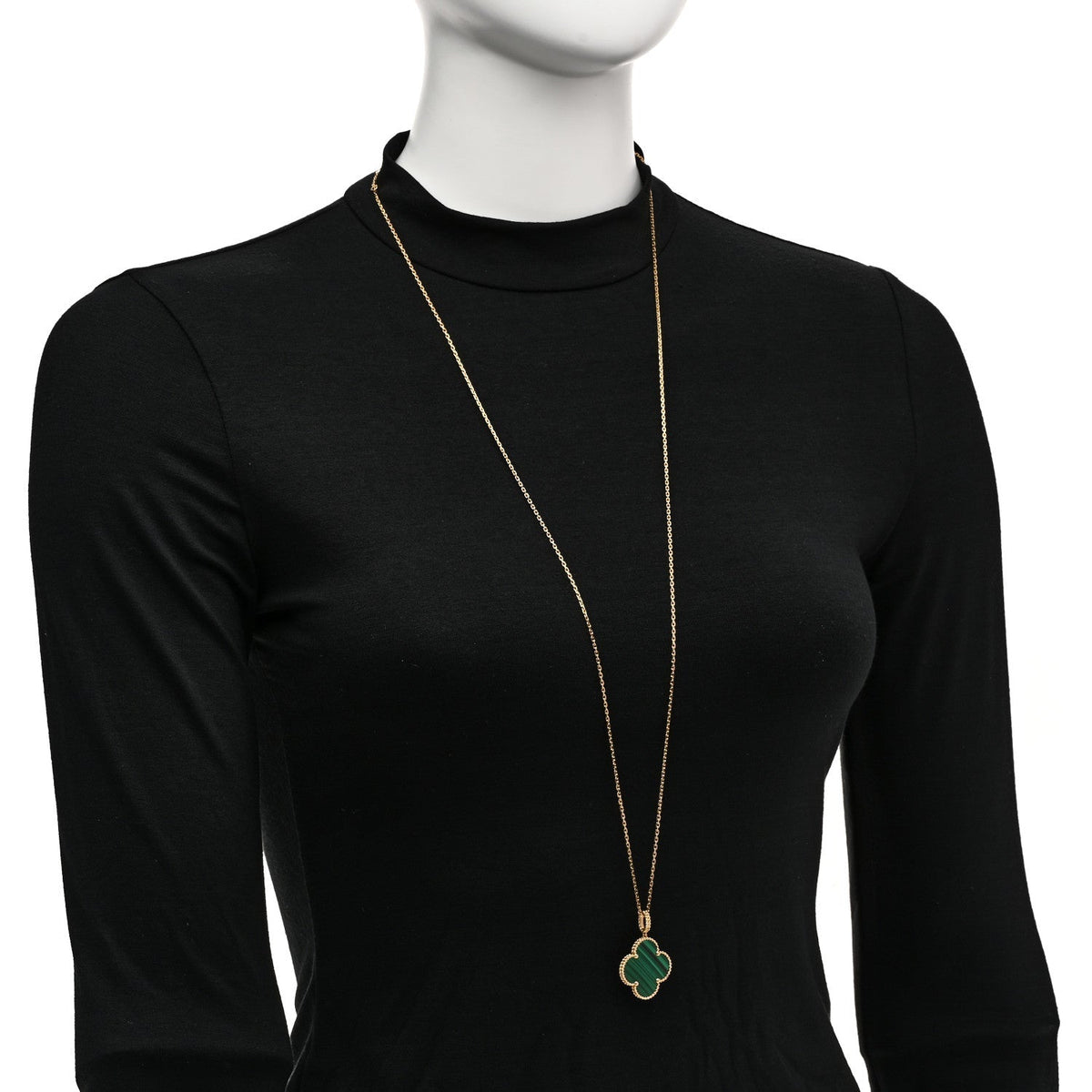 Van Cleef & Arpels 18K Yellow Gold Malachite Magic Alhambra Pendant Necklace 81.3cm