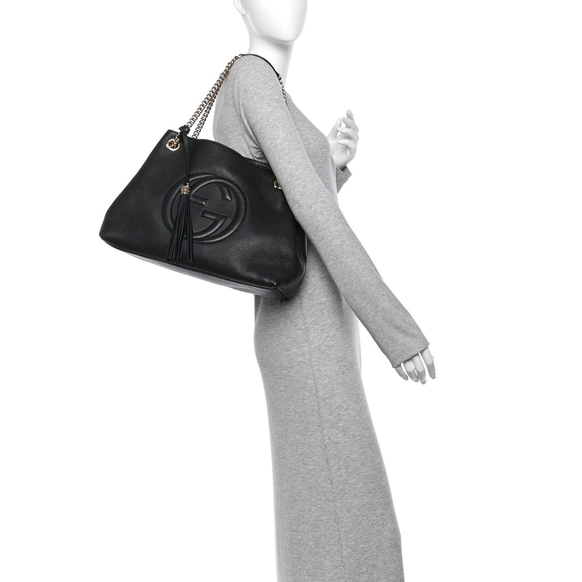 Gucci Pebbled Calfskin Medium Soho Chain Shoulder Bag Black 1984685