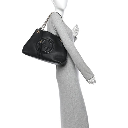 Gucci Pebbled Calfskin Medium Soho Chain Shoulder Bag Black 1984685