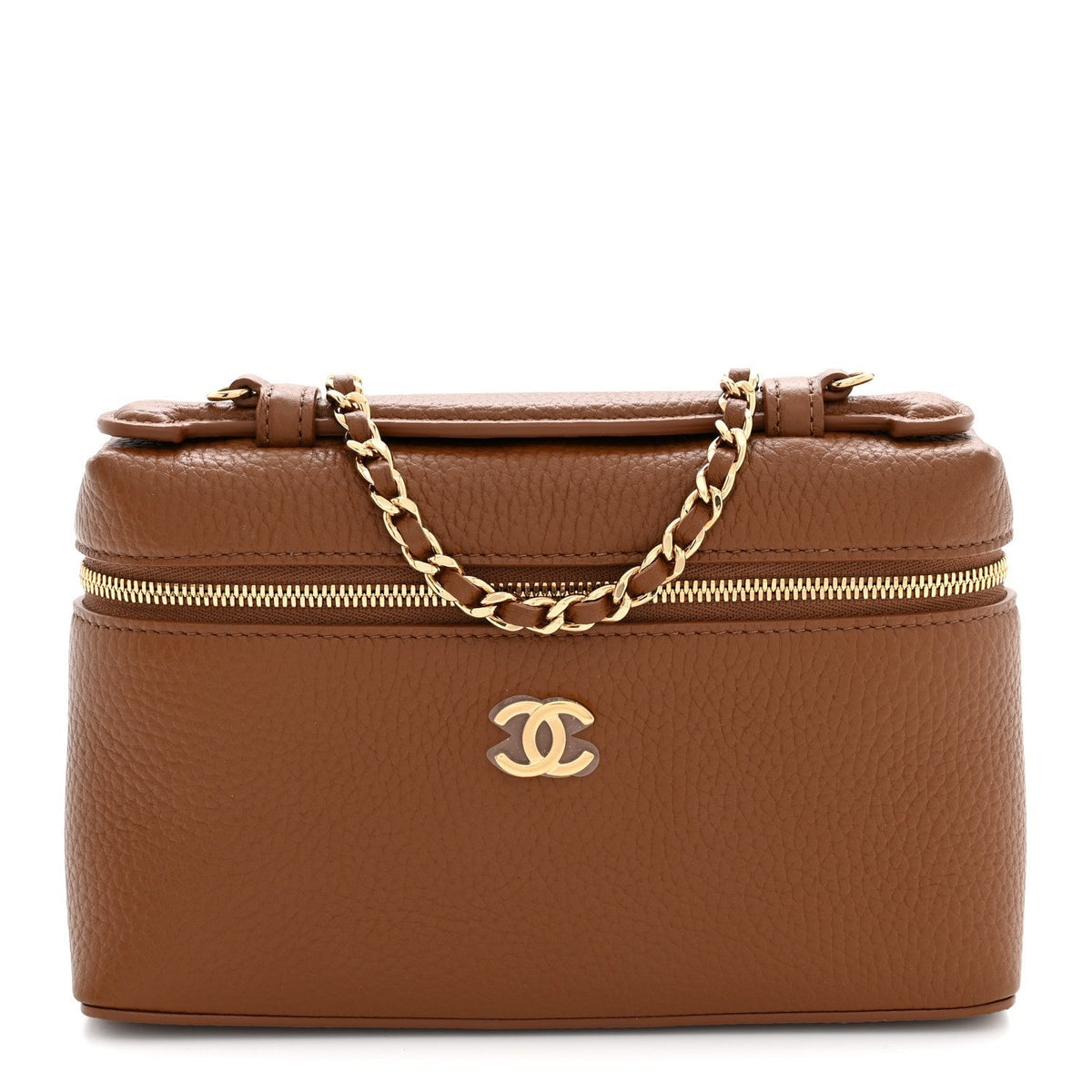Chanel Grained Calfskin Small Supple Trapeze Vanity With Chain Camel