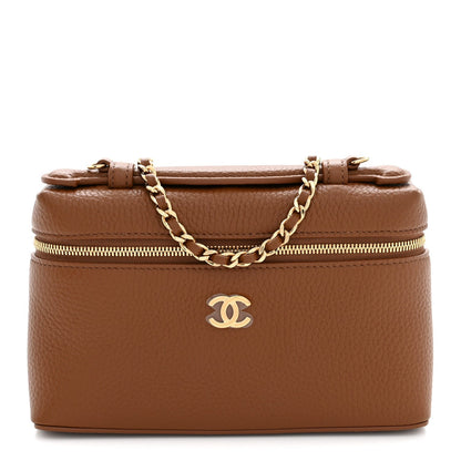 Chanel Grained Calfskin Small Supple Trapeze Vanity With Chain Camel