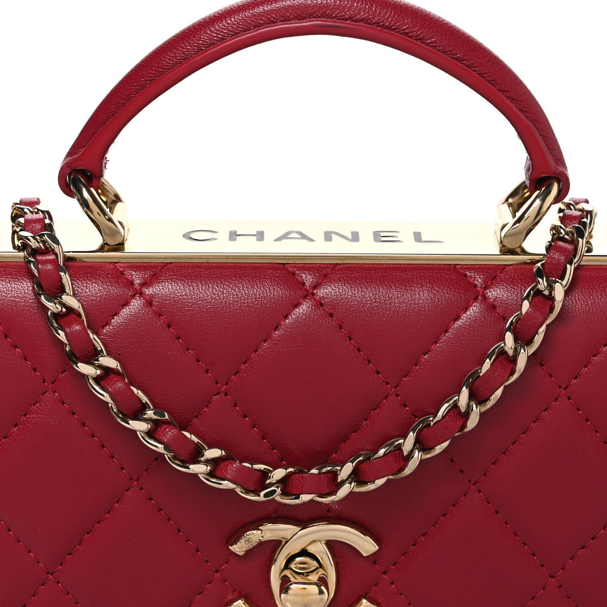 Chanel Lambskin Quilted Trendy CC Dual Handle Clutch With Chain Red