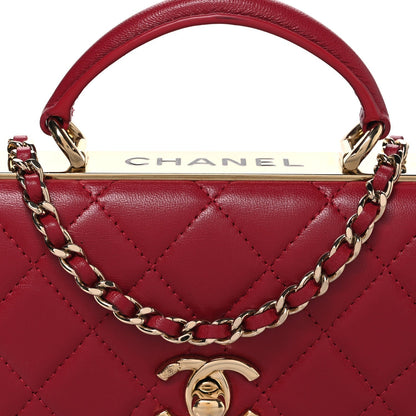 Chanel Lambskin Quilted Trendy CC Dual Handle Clutch With Chain Red