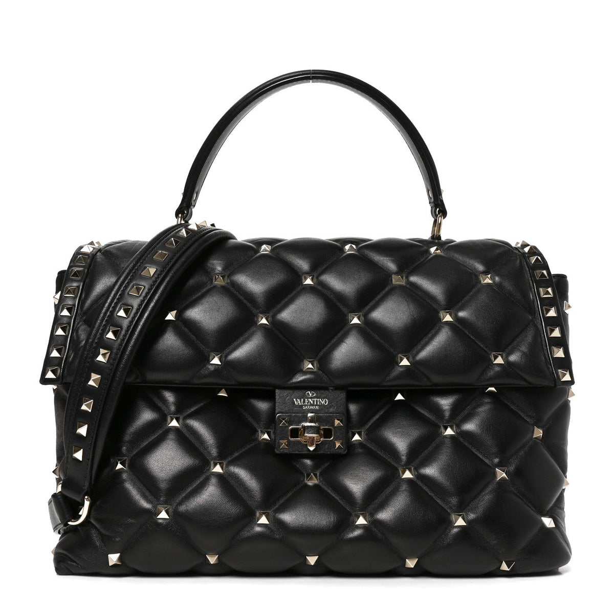 Valentino Garavani Nappa Large Candystud Top Handle Bag Black
