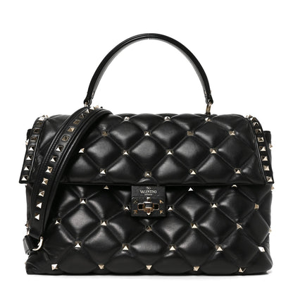 Valentino Garavani Nappa Large Candystud Top Handle Bag Black