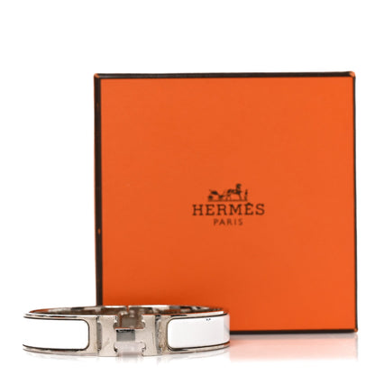 Hermes Palladium Plated Enamel Narrow Clic Clac H Bracelet GM White
