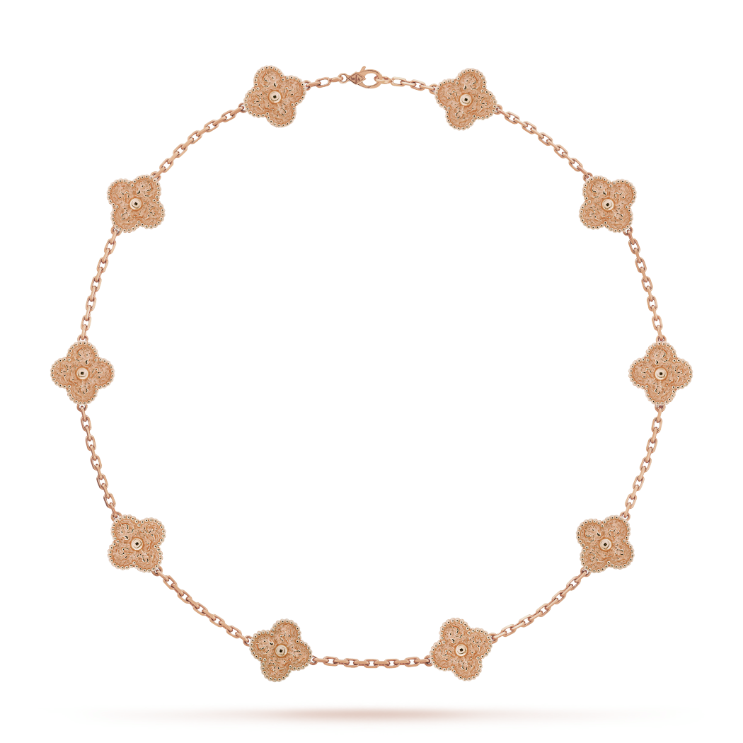 18K Gold VCA Vintage Alhambra 10 Motifs Necklace