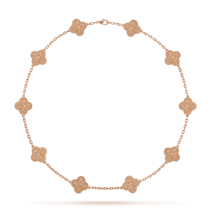 18K Gold VCA Vintage Alhambra 10 Motifs Necklace