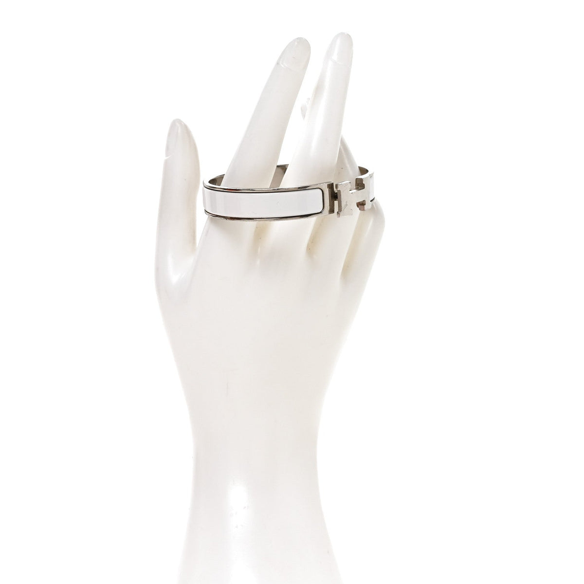 Hermes Palladium Plated Enamel Narrow Clic Clac H Bracelet GM White