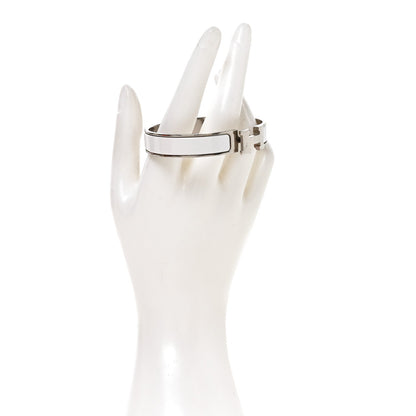 Hermes Palladium Plated Enamel Narrow Clic Clac H Bracelet GM White