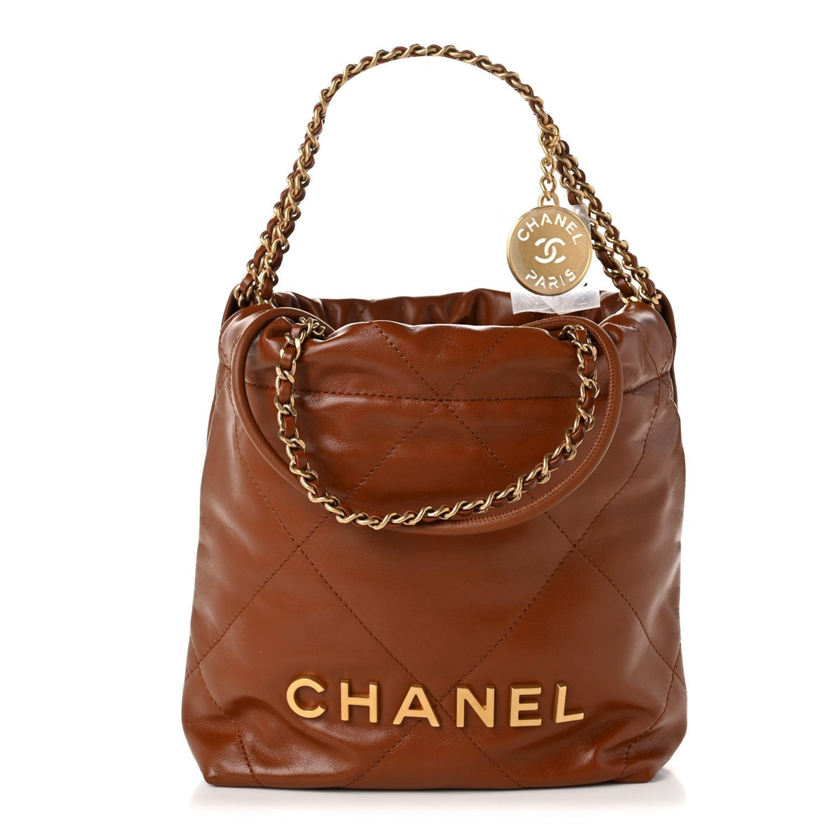 Chanel Shiny Calfskin Quilted Mini Chanel 22 Light Brown